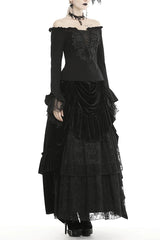 Gothic Lace-Up Off-Shoulder Top with Flared Lace Sleeves