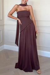 Heididress Strapless Back Lace-up High Slit Splice Maxi Dress