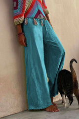 Heididress Solid Raw Hem Wide Leg Casual Pants