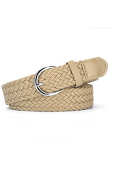 Faux Leather Metal Buckle Adjustable Braided Belt