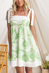 Heididress Bow Shoulder Sleeveless High Waist Floral Print Mini Dress