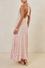 Amelie Halter Maxi Dress (Cream/Red Polka)