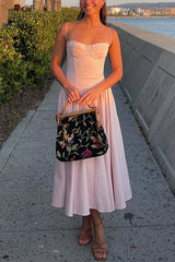 Heididress Spaghetti Strap Pocketed Corset Swing Midi Dress