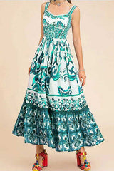 Heididress V Neck Waisted Floral Print Swing Maxi Cami Dress