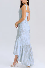 Heididress Sleeveless Ruched Waist Ruffle Hem Jacquard Maxi Dress