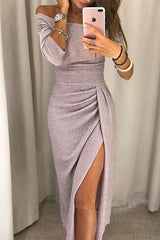 Heididress Off Shoulder High Split Ruched Party Maxi Dress