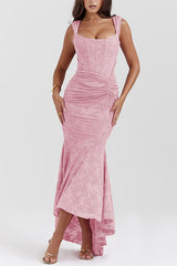 Heididress Sleeveless Ruched Waist Ruffle Hem Jacquard Maxi Dress
