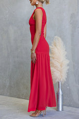 One Shoulder Sleeveless Ruffle Slit Solid Maxi Dress