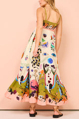 Heididress Spaghetti Strap High Waist Unique Print Maxi Swing Dress