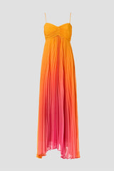 Spaghetti Strap Back Lace-up Gradient Pleated Maxi Dress