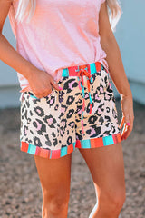 Heididress Drawstring Waist Stripes Splice Leopard Shorts