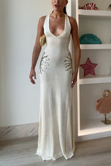 V Neck Sleeveless Open Back Knit Maxi Dress with Sequin