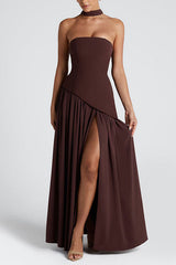 Heididress Strapless Back Lace-up High Slit Splice Maxi Dress