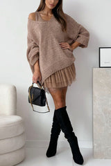 U Neck Sleeveless Patchwork Ruffle Matching Dress