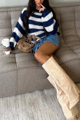 Heididress Drop Shoulder Striped Casual Pullover Sweater