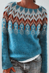 Heididress Round Neck Feather Pattern Slouchy Fall Sweater(in 2 Colors)