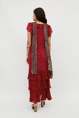 Vintage Red Polka Dot Ruffle Maxi Dress – Romantic Boho Summer Dress with Tiered Hem