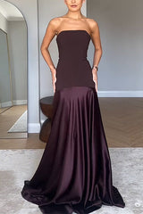 Heididress Strapless Satin Patchwork Flare Maxi Dress