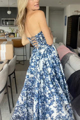 Heididress Strapless Back Lace-up Print Maxi Party Dress