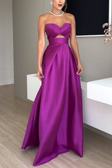 Heididress Strapless Lace-up High Slit Satin Maxi Party Dress