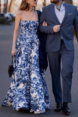 Heididress Strapless Back Lace-up Print Maxi Party Dress