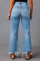 Heididress Raw Hem Ripped Flare Bottoms Denim Pants