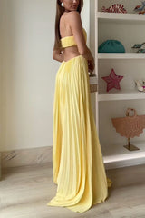 Heididress Spaghetti Strap Back Cut Out Pleated Maxi Dress