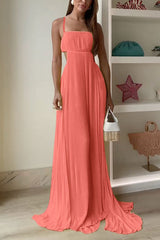 Heididress Spaghetti Strap Back Cut Out Pleated Maxi Dress