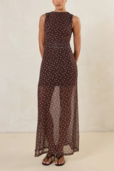 Isla Maxi Dress (Choc Micro Polka)