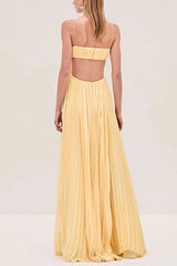 Heididress Spaghetti Strap Back Cut Out Pleated Maxi Dress