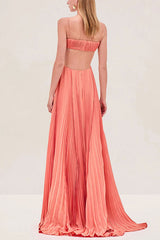 Heididress Spaghetti Strap Back Cut Out Pleated Maxi Dress