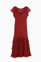 Vintage Red Polka Dot Ruffle Maxi Dress – Romantic Boho Summer Dress with Tiered Hem