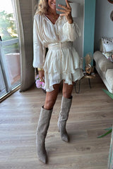 Heididress Lantern Long Sleeves Waisted Ruffle Mini Dress