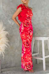 Heididress Ruffle One Shoulder Floral Print Bodycon Maxi Dress