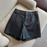 Heididress High Rise One Button Faux Leather Shorts