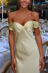 Heididress Off Shoulder Backless Cut Out Satin Maxi Dress