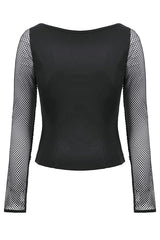 Punk Knitted Top with Mesh Overlay and Shoulder Buckle Details