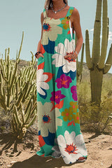 Floral Print Wide Leg Loose Overalls