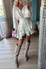 Heididress Lantern Long Sleeves Waisted Ruffle Mini Dress