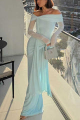 Heididress Off Shoulder Long Sleeves Knot Waist Draped Maxi Dress