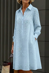 Elegant Floral Embroidered Shirt-collar Dress