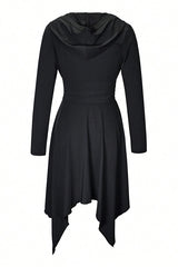 Vintage Asymmetrical Hem Long Sleeve Hooded Dress For Spring & Fall