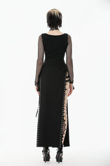 Punk Knitted Top with Mesh Overlay and Shoulder Buckle Details