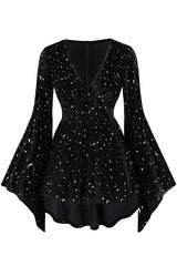 Black 1960s Star V-Neck Velvet Dress