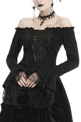 Gothic Lace-Up Off-Shoulder Top with Flared Lace Sleeves