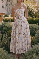 Heididress Spaghetti Strap Floral Print Bustier A-line Maxi Dress