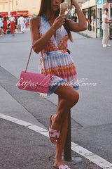 Eleanor Knit Colorful Zigzag Pattern Halter V-neck Tie-up Loose Romper