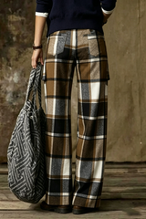 Vintage Plaid Wide Leg Pants – High Waist Casual Relaxed Fit Trousers