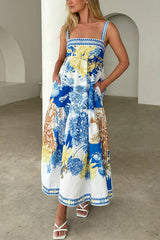 Heididress Pocketed Side Slit Printed Maxi Cami Dress
