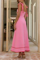 Bow Shoulder Sleeveless High Waist Maxi Dress